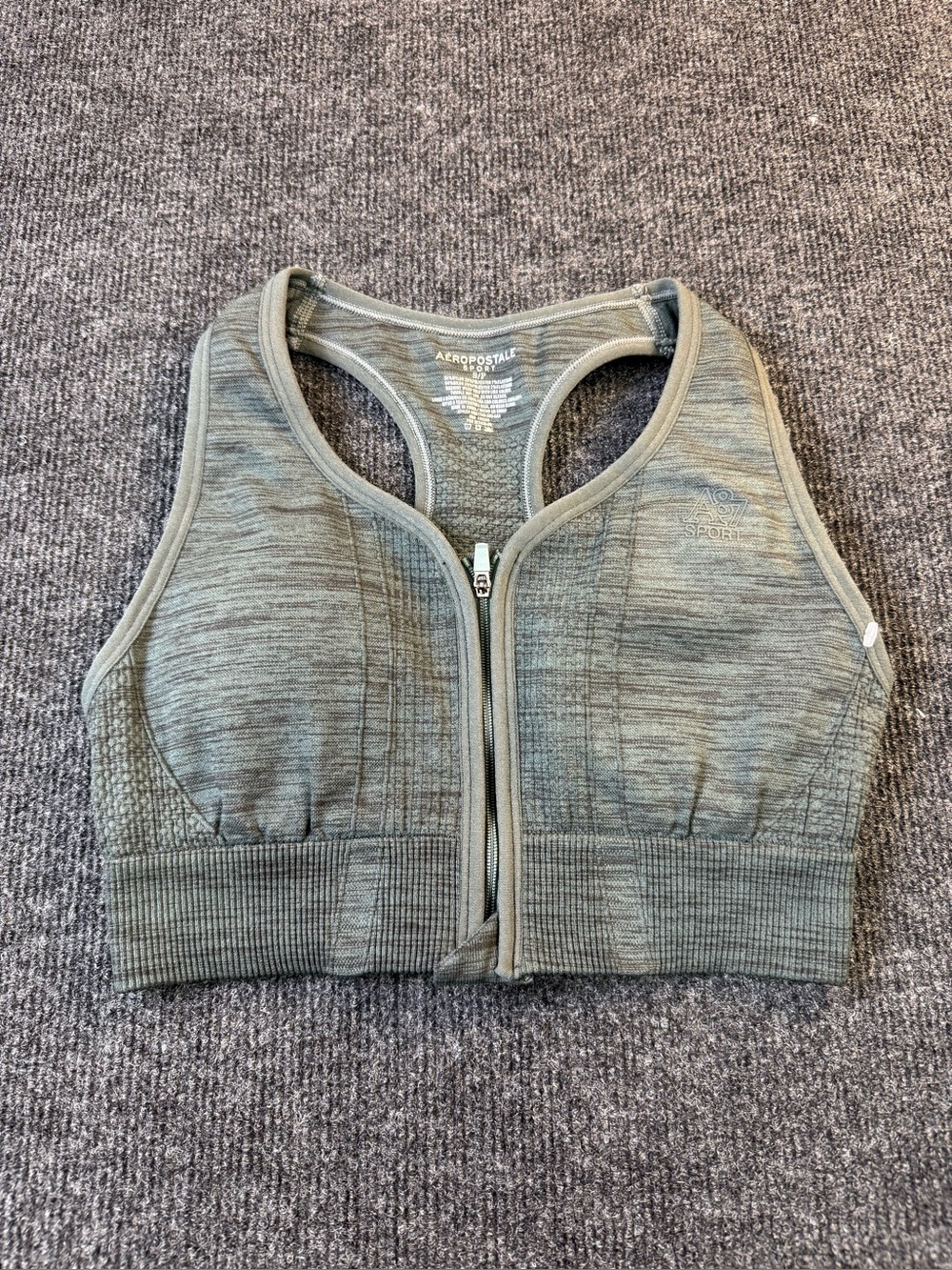 Aeropostale A87 Sport Olive Green Zip-Up Sport bra Women’s